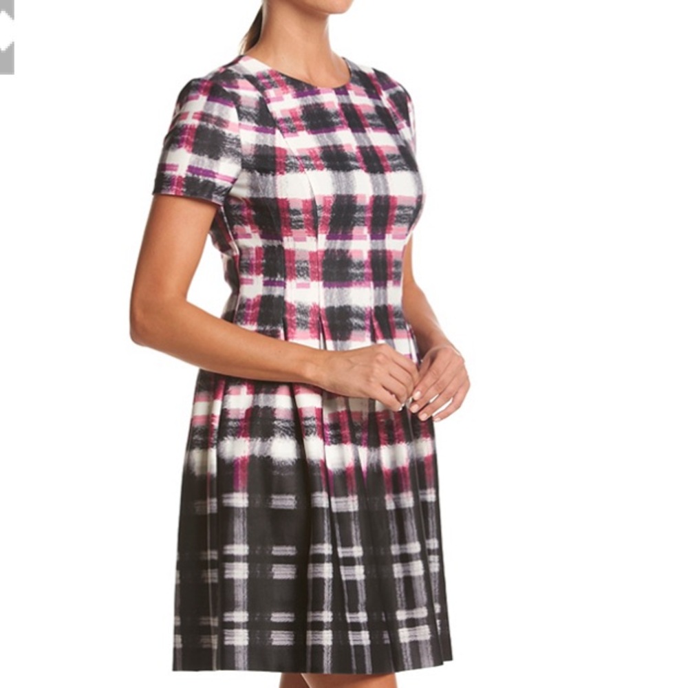 (Sizes 6, 8, 14) Vince Camuto Pink/Blk Plaid Fit & Flare Dress) - Picture 3 of 6